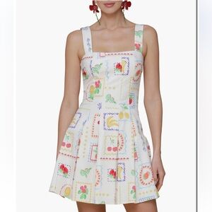 Avec Les Filles Cotton Paneled Stretch Fruit Stamp Mini Sundress